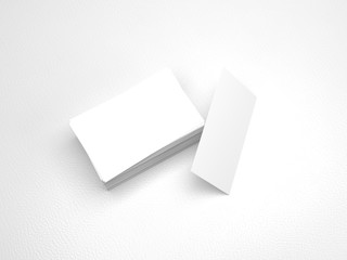 Stack of business cards. Namecards mockup template on white leather background. 3D Rendering