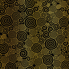 Vector Golden Black Abstract Swirls Seamless Pattern Background. Great for elegant gold texture fabric, cards, wedding invitations, wallpaper.