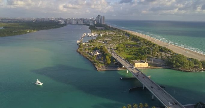 Aerial drone video of haulover Park Miami Beach Marina