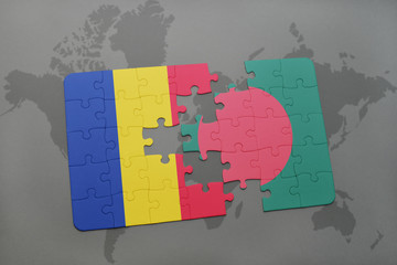 puzzle with the national flag of romania and bangladesh on a world map