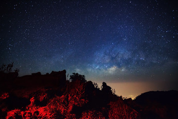 Milky Way Galaxy at Doi Luang Chiang Dao before sunrise. Long ex