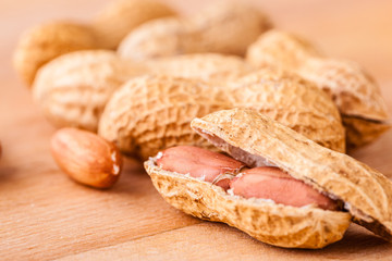 some peanuts on wood