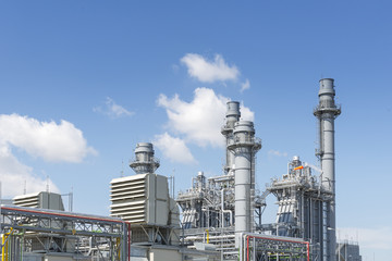 The gas turbine power plant for industrial park with the blue sky