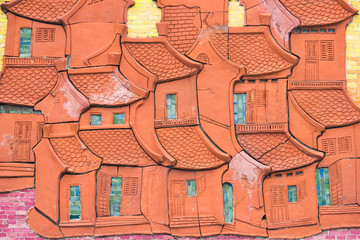 Obraz premium Hanoi old town shape on wall made by brick