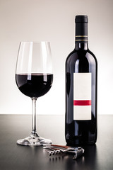 Red wine bottle and glass
