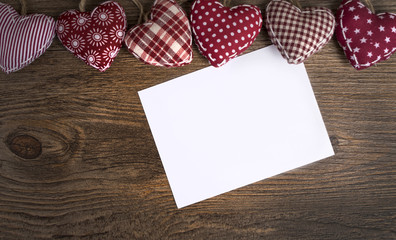cards on the wooden background, A card decorated with heart, Valentine's Day