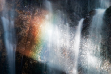 Close up of a waterfall rainbow