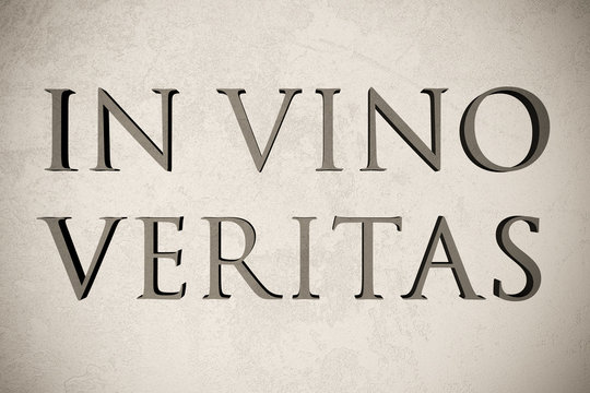 Latin quote "In vino veritas" on stone background, 3d illustration - meaning "In wine there is truth"