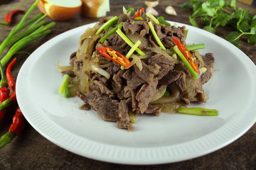 stir fried beef with onion and spring onion