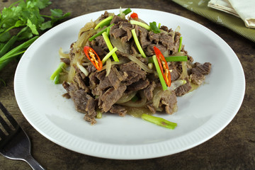 stir fried beef with onion and spring onion