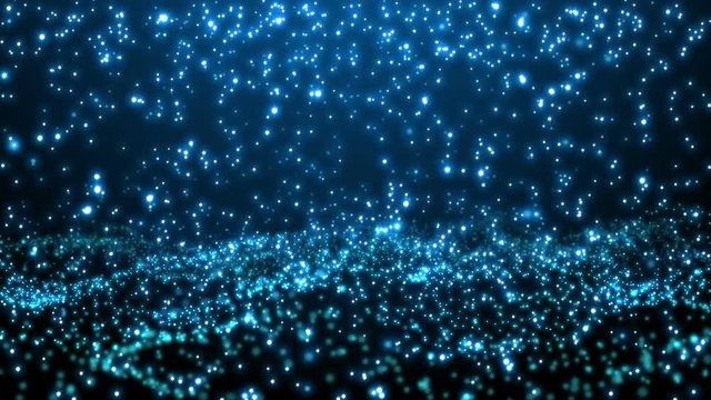  Blue Sparkles Falling on Waving Waves -  Abstract Slow Video Footage 
