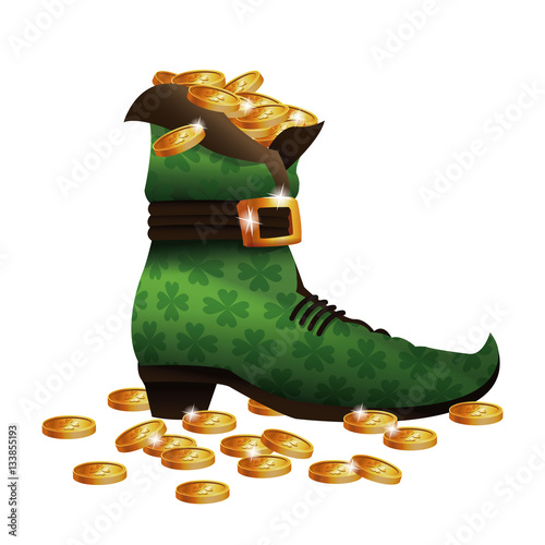 "saint patricks day boot golden coins vector illustration eps 10" Stock image and royaltyfree