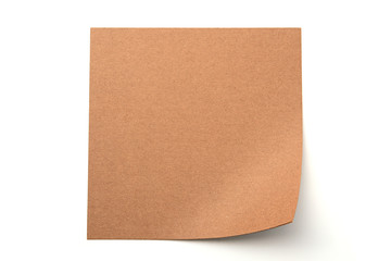 Brown paper stick note on white background