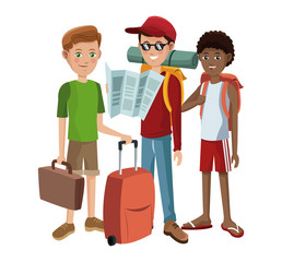 group boys traveling tourist vector illustration eps 10