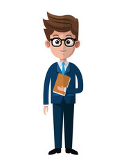 cartoon business man glasses folder suit style vector illustration eps 10