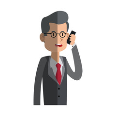 businessman cartoon using a smartphone over white background. colorful design. vector illustration