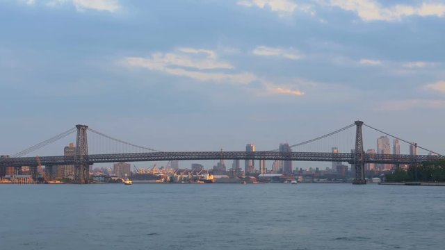 Williamsburg Bridge New York Approach From Boat.  4k
