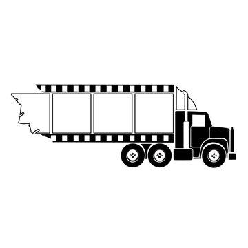Transport truck hauling film strip. This represents a truck or transport servicing the movie industry.
