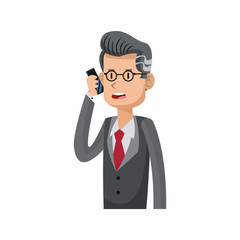 businessman cartoon using a smartphone over white background. colorful design. vector illustration