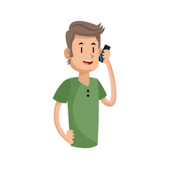young man cartoon using a smartphone over white background. colorful design. vector illustration