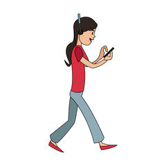 woman cartoon listening music over white background. colorful design. vector illustration