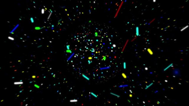 Motion graphics VJ background with colorful particle confetti elements moving to a beat