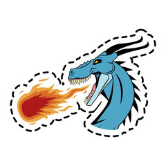 sticker of blue dragon cartoon icon over white background. colorful design. vector illustration