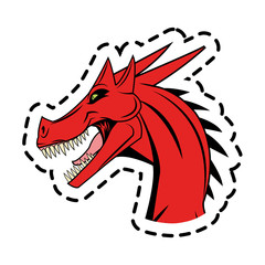 sticker of red dragon cartoon icon over white background. colorful design. vector illustration