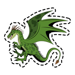 sticker of green dragon cartoon icon over white background. colorful design. vector illustration