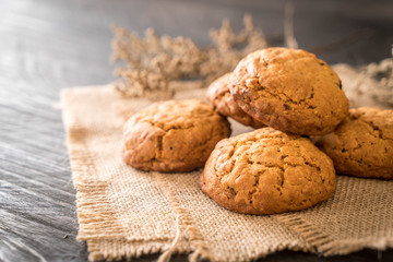 oatmeal raisin cookies on wood