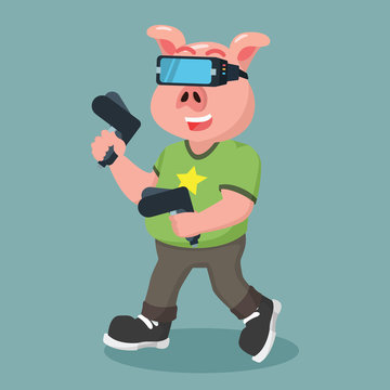 Fat Pig Nerd Playing Vr Games