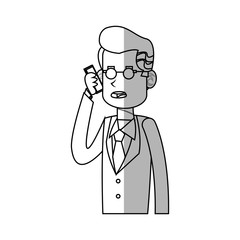 businessman cartoon using a smartphone over white background. vector illustration