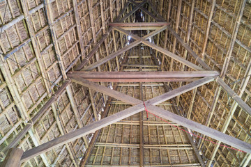 Inside architecture of typical house of J'rai people in central high land of Vietnam