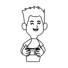 boy cartoon playing videogames over white background. vector illustration