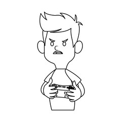 boy cartoon playing videogames over white background. vector illustration
