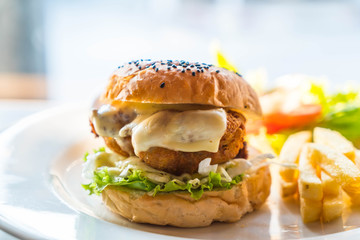 fried chicken burger with cheese
