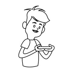 boy cartoon playing videogames over white background. vector illustration