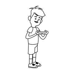 boy cartoon playing videogames over white background. vector illustration