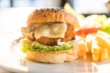 fried chicken burger with cheese