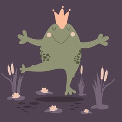 Cute cartoon frog Princess. Vector illustration.