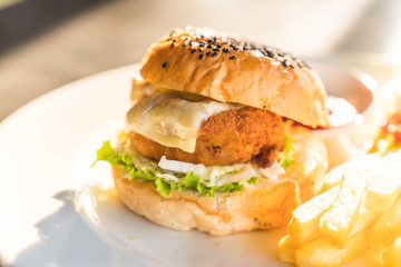 fried chicken burger with cheese