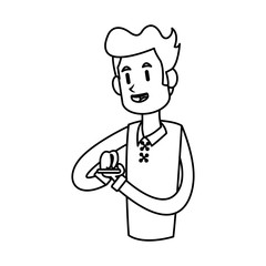 man cartoon using a smartphone over white background. vector illustration