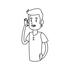 man cartoon using a smartphone over white background. vector illustration