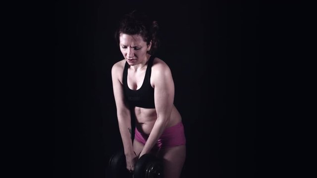 4k Fat Body Woman with Weight Issue Trying to Lift Dumbell