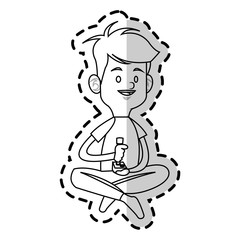 boy cartoon playing videogames over white background. vector illustration