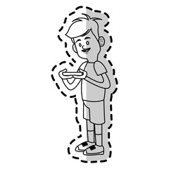 boy cartoon playing videogames over white background. vector illustration