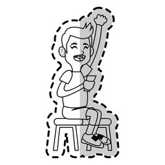 boy cartoon playing videogames over white background. vector illustration