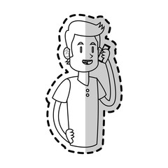 man cartoon using a smartphone over white background. vector illustration