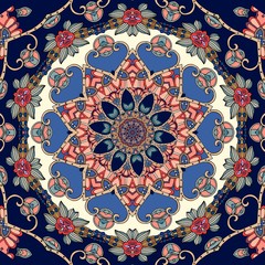 Lovely tablecloth with flower - mandala in indian style. Beautiful seamless  pattern.