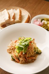 crab cream pasta on plate